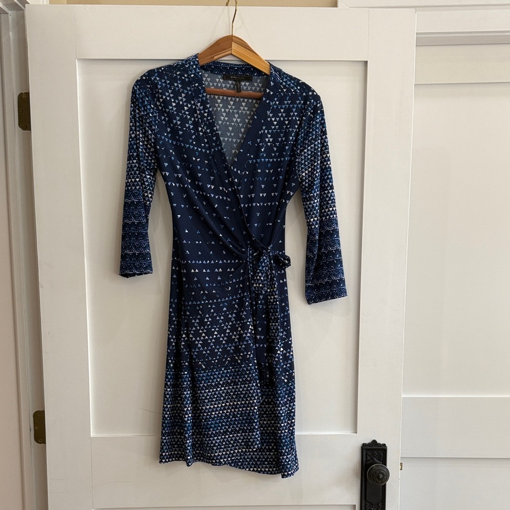 BCBGMaxAzria Navy Patterned Wrap Dress